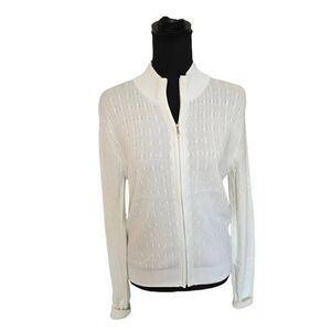 Astra Classic Womens White Cotton Cable Knit Full Zip Cardigan Sweater Small
